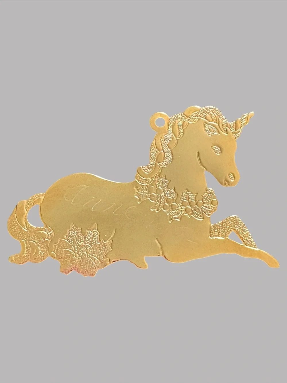 VTG Flat Brass Metal Ornament Holiday Lot Of 3 Christmas Angel Unicorn & Candle